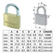 12PZ lucchetto tipo pesante ottone arco normale - MM.25