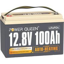 Power Queen - Batterie lithium 12V100Ah 1280Wh Auto-Chauffage LiFePO4 100A bms, Fonctionnement à -20°C température, pour bateau,moteur hors-bord