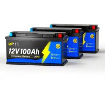 12V 100Ah Bluetooth LiFePO4 Batterie H190 – 1280Wh – Integriertes bms & Schutz bis -20°C – Ideal für Wohnmobile – 3er Pack