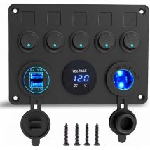12V Panneau de Commutateur Marin, Port de chargeur usb 4.2A + Prise allume-cigare + Affichage du voltmètre, IP65 étanche Interrupteurs à bascule pour