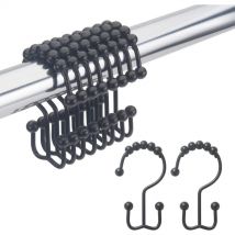 Hakenringe für Duschvorhänge, rostbeständige Doppelgleit-Duschhaken aus Metall für Duschräume, 12er-Pack mattschwarze Ringe