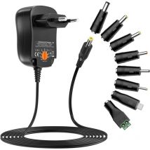 Litzee - 12W Adaptateur Secteur Universel ac à dc 3V 4.5V 5V 6V 7.5V 9V 12V 1A Transformateur d'alimentation à Découpage avec 8 Connecteurs dc pour