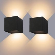 12w Applique Murale Interieur/exterieur 2 Pack Lampes Murales Noires Led Etanches Ip65 Réglable Lampe Lumière Orientable Haut Et Bas Design 3000k 