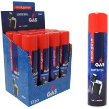 12x Feuerzeuggas 300 ml Butan Gas zum Nachfüllen Feuerzeug Gas Universal inkl 6 Adapter, Nachfüllgas 12x300ml