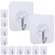 Linghhang - 12 ganchos adhesivos transparentes e impermeables, ideales para sala de estar, baño y cocina.