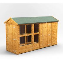 12x4 Power Apex Potting Shed Combi Building including 6ft Side Store - Brown