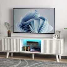 130cm White Tv Stand Cabinet Furniture - Fits 50 Inch Tv With 2 Storage Doors, Led Lights & Adjustable Glass Shelves, Wooden Media Unit For Living 