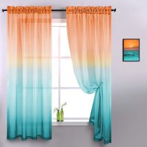 132x213 cm orange et vert Rideaux Voilage à Oeillet Rideau Semi-Transparent intérieurs pour Chambre Salon Maison