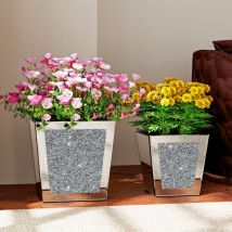 Shyfoy - 13.78in & 10.43in Modern Glam Mirrored Crystal Vase Set - 2-Piece Decorative Planters for Indoor Dry Flowers