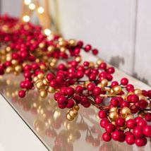 Festive Productions - 1.3m Red & Gold Berry Cluster Christmas Garland Mantle Window Indoor Decoration