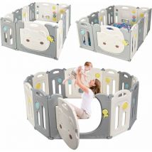 14 Pezzi Box per Bambini Pieghevole Barriera di Sicurezza Pieghevole con Porta Parco Giochi Sicurezza Con Design del Gioco - Goplus