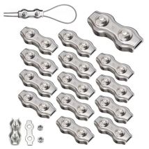 14 Pièces Duplex Clips M4 Câble Métallique Clips Inoxydable 304 Pinces Duplex pour Gréement de Câble Métallique de 4 mm