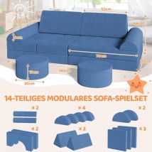 Tlgreen - 14 tlg Doppel Kindersofa Spielsofa Modulsofa Schlaffunktion Schaumstoffbausteine (Blau)