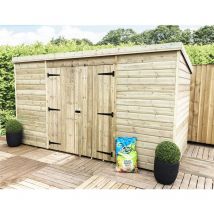 Marlborough - 14 x 4 windowless Garden Shed Pressure Treated t&g pent Wooden Garden Shed + Double Doors Centre (14' x 4' / 14ft x 4ft) (14x4)