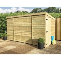 Marlborough - 14 x 4 windowless Garden Shed Pressure Treated t&g pent Wooden Garden Shed + Side Door (14' x 4' / 14ft x 4ft) (14x4)