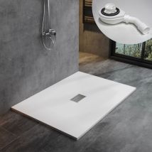 140x100 cm Design SMC Duschwanne Weiß Steinoptik Edelstahl Abflussrinne mit Siphon