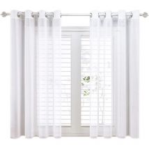 140x215cm Curtain, White Linen Effect Grommet Voile Curtain, Kitchen Sheer Curtains, Short Curtain Semi Sheer Small Window Inner Sheers for Kids