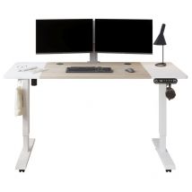 Bluenara - 140x60cm Bureau Assis-Debout Réglable en Hauteur Électrique Structure en Acier, 69-115cm Avec 4 Claviers à Mémoire Automatique,Chêne/Blanc