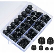 145 Pièces Cache Boulons Capuchon à Vis, Plastique Écrous Dôme, Ecrou Protection Hexagonal, Boulons Capuchon Écrou de Boulons Noir pour Machines