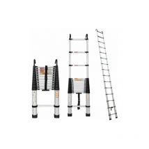 Dayplus - 14.5ft 4.4m Aluminum Telescopic Loft Step Ladder Non-Slip Collapsible with Hooks