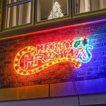 Festive Productions - 1.45m Outdoor Merry Christmas Silhouette Motif Sign Rope Light Tinsel Decoration