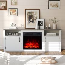 147 cm TV Stand with 18-Inch Electric Fireplace Insert, Adjustable Flame & Heating, Open Shelves & Side Cabinets - Remote Control Included