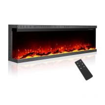 60-Inch Smart Temperature Control Electric Fireplace, 3-Sided Surround, Remote Panel, 12 Adjustable Flame Colours, 3 Installation Convenience