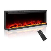 50-Inch 1800W Black 3-Sided Deluxe Electric Fireplace with Remote Control Panel, 12 Electric Flame Effects, Multimedia Wall Insert, 3 Mounting Options
