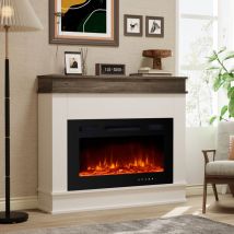 M.c.haus - 165cm White Modern tv Stand - with 900W/1800W Electric Fireplace (12 Flame Colors) and 2 Cabinets