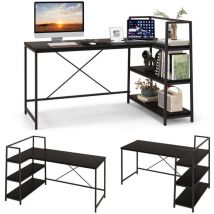 Northix - 148 cm langer l formiger computertisch mit offenen ablagen platzsparender schreibtisch zum moderner arbeitsplatz schwarz 88304045 88304045