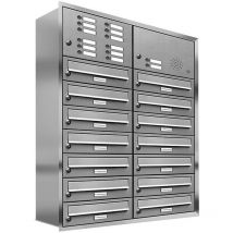 14er Edelstahl Briefkastenanlage für Unterputz Montage Klingel