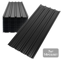 14er-set Metall Trapezblech, Verzinkte Wellblechplatten Für Dach & Wand, 7m², 110x46cm, Schwarz, Mondeer