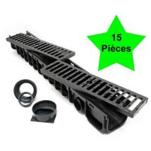 15 Caniveaux 1 mètre avec grille de protection fonte max. 12,5 tonnes - Noir