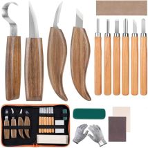 15 inches (about 38.1 cm) - Walnut Carving Set, Wooden Carving Knife Set, Hooked Carving Knife for Beginners Adults Children