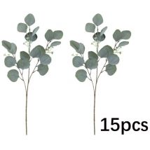 15 Pièces Plantes Artificielles Eucalyptus, Faux Eucalyptus Artificiel, Vert Feuilles D'eucalyptus, Branche de Feuilles D'Eucalyptus Argenté, pour