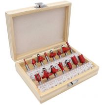 Ugreat - 15-teiliges 6,35-mm-Schaft-Wolframkarbid-Fräser-Set, Schlitzfräser, Holzfräser, Fräser, Fräser-Bit-Set mit Holzetui