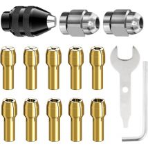Jalleria - 15-teiliges Dremel-Bohrfutter-Spannzangenset, 1/32 Zoll bis 1/8 Zoll Schnellwechsel-Bohrfutter 4486 mit 4485 Ersatz-Messingspannzange und