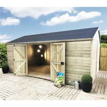 15 X 13 Windowless Reverse Premier Pressure Treated Tongue And Groove Apex Shed / Workshop With Higher Eaves And Ridge Height Double Doors (12mm