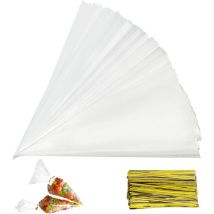 Houhence - 150 pcs Sachets Transparents Bonbons, Sacs à Cône Transparent, Sac de Bonbons en Plastique Biscuit Cadeau Mariage, pour emballer des