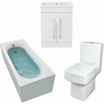 Affine - 1500mm Bathroom Suite Single Ended Bath Toilet Vanity Unit Basin White Modern