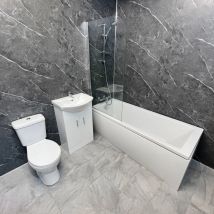 Hydros - 1500mm Showerbath Suite Inc Curved Screen, Shower, Vanity & Toilet, Without End Panel