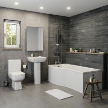 Ceramica - p Shaped 1700 Bathroom Suite Glass Screen lh/rh Bath Left Hand & Side/End Panel - White