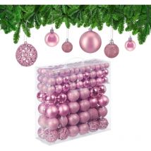 Relaxdays - 150x boules de Noël, paillettes, mates, brillantes, déco sapin, plastique, diamètre 3, 4 et 6 cm, roses