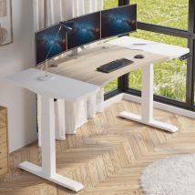 Bluenara - 150x73cm Bureau Debout Double moteur Électrique Incurvé Ergonomiquement Réglable en Hauteur, Chêne/Blanc