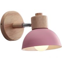 15CM Applique Murale Rétro Moderne Applique Murale En Bois Et Métal Lampe Murale Nordique Simple, Angle Réglable, (Rose) E27