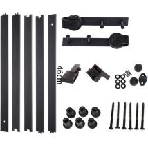 Axhup - Kit de Rail pour Porte Coulissante - Poulie Ensemble Industriel pour Porte Suspendue en Aciler Système Noir 230cm