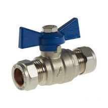 Pepte - 15mm Ball Valve Compression Butterfly Handle Blue wras Approved Full Bore
