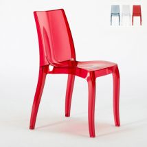 Grand Soleil - Lot de 18 Chaises Cristal Light Transparent promo offre pour Bar café - Rouge transparent