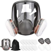 16 en 1 6800 Masque à gaz réutilisable, Comprend 1 masque complet + 2 x cartouches + 2 x bouchons de filtre + 10 tampons de filtre + 1 sac de