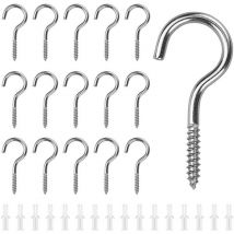 Odipie - 16 ganchos metálicos para tornillos, ganchos de pared para tornillos, ganchos de acero inoxidable para tornillos de techo, ganchos para